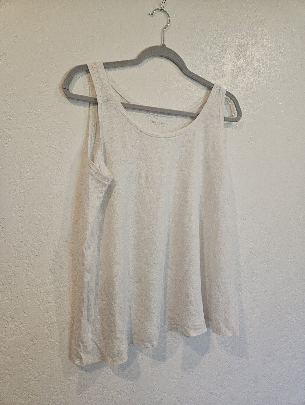 Eileen Fisher Women Tank Top Large Silver Shimmer Linen Sleeveless Scoop Neck.